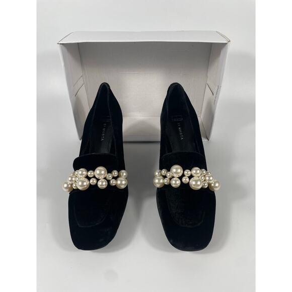 NWT Miista E8 Driel Velvet Chunky Block Heel Pumps Pearls Old Money Preppy 41 - Picture 1 of 14
